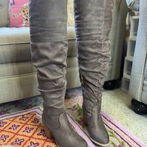 Gray Vegan Suede Over the Knee Boots, Size 6 Extra Wide Calf